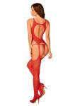 Mesh Catsuit Met Jarretel Design - Rood