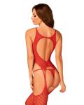 Mesh Catsuit Met Jarretel Design - Rood